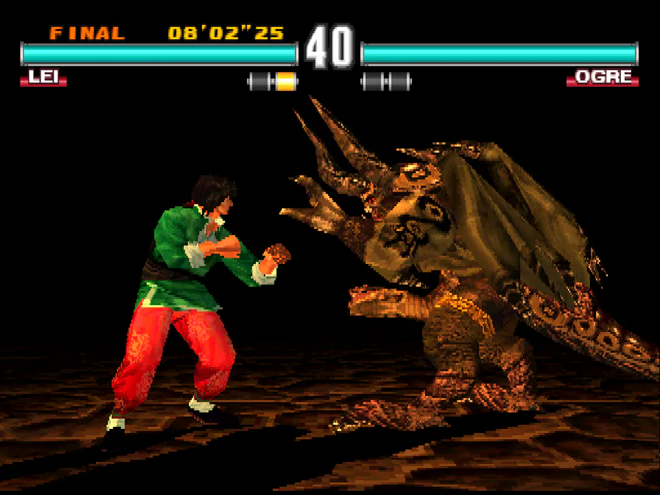 Lei Wulong facing Ogre during the final arcade battle in Tekken 3
